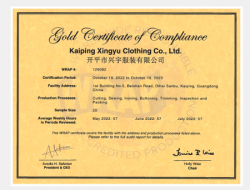 祝賀開平市興宇服裝有限公司2022年快速通過WRAP認證