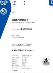 祝賀比利歐科技（香港）有限公司2024年快速通過ESD認證并獲得證書